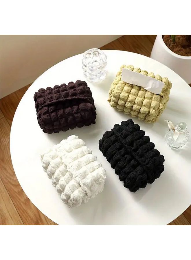 Yellow Double Layer Fabric Drawstring Bubble Weave Tissue Box Holder Soft Stylish Desktop Accessory - Image 2